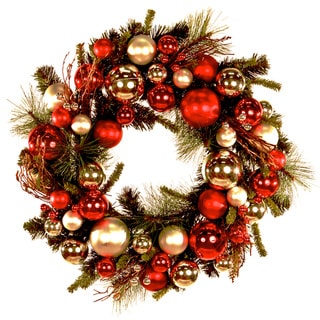 24-inch Red Silver Ornaments Holiday Wreath