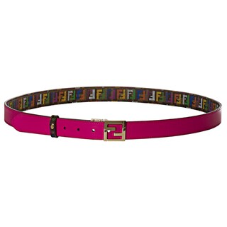 Fendi Logo/ Magenta Saffiano Leather Reversible Belt