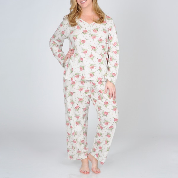 La Cera Women's Plus Knit Floral Print Pajama