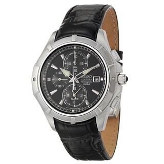 SEIKO Men's Coutura Black Dial Leather Chrono Watch