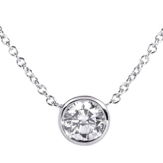 14k White Gold 1ct TDW Certified Diamond Solitaire Bezel Necklace (H, SI3)