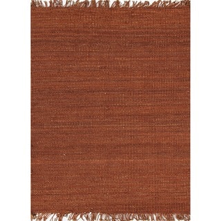 Handmade Flat-weave Solid Red/ Orange Hemp/ Jute Rug (8' x 10')