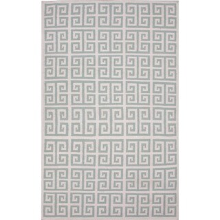Handmade Flat Weave Geometric Blue Wool Rug (8' x 10')