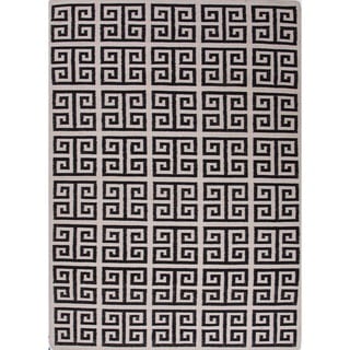 Handmade Flat Weave Geometric Black/ White Wool Rug (9' x 12')