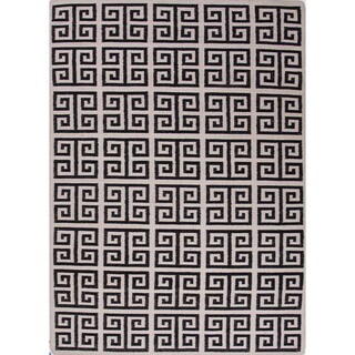 Handmade Flat Weave Geometric Black/ White Wool Rug (8' x 10')