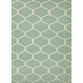 Handmade Geometric Flat Weave Blue Wool Rug (8' x 10')