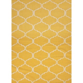Handmade Geometric Flat Weave Yellow Wool Rug (9' x 12')