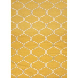 Handmade Geometric Flat Weave Yellow Wool Rug (5' x 8')