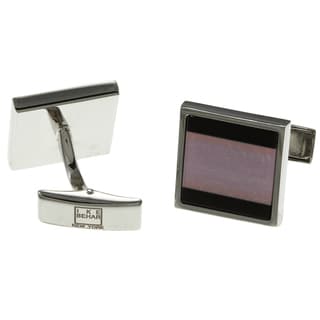 Ike Behar Silver-tone Onyx and Fiberoptic Stone Square Cuff-links