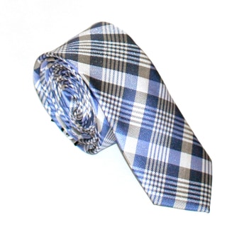 Skinny Tie Madness Men's Blue Plaid Tie