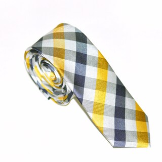 Skinny Tie Madness Men's Yellow and Blue Plaid Tie