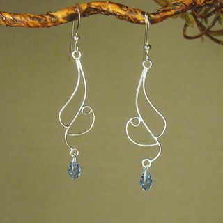 Jewelry by Dawn Long Curved Sterling Silver Earrings With Blue  Crystal
