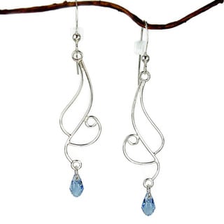 Jewelry by Dawn Long Curved Sterling Silver Earrings with Blue Crystal