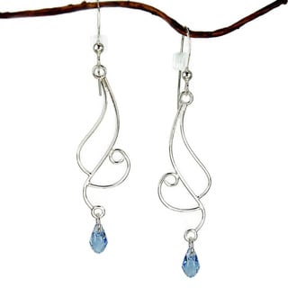 Jewelry by Dawn Long Curved Sterling Silver Earrings With Blue Crystal