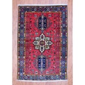 Persian Hand-knotted Tribal 1970's Hamadan Red/ Navy Wool Rug (3'2 x 4'9)