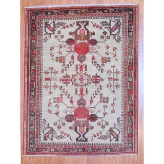 Persian Hand-knotted Tribal 1960's Tabriz Beige/ Red Wool Rug (4' x 5'2)