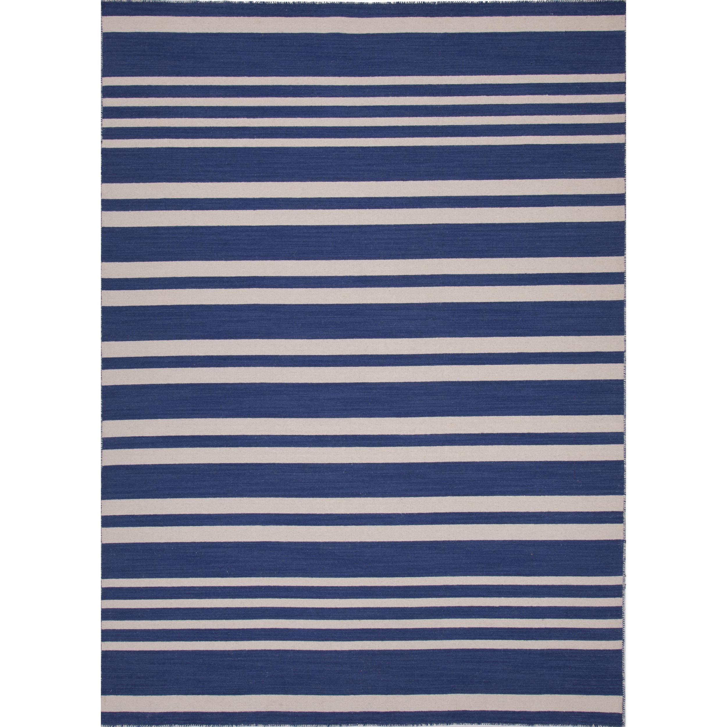 Handmade Flat Weave Stripe Blue Wool Rug (5 X 8)