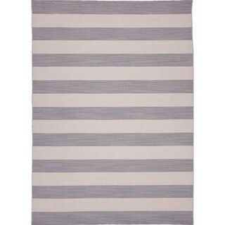 Flat Weave Stripe Gray/ Black Wool Rug (10' x 14')