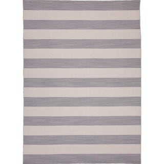 Flat Weave Stripe Gray/ Black Wool Rug (8' x 10')