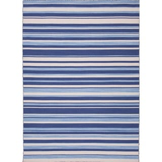 Flat Weave Stripe Blue Wool Rug (8' x 10')