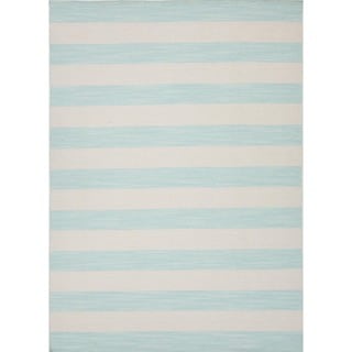 Flat Weave Stripe Blue Wool Rug (8' x 10')