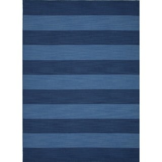 Flat Weave Stripe Blue Wool Rug (8' x 10')