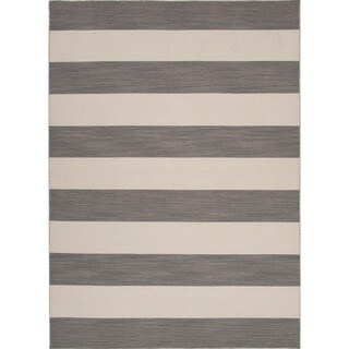Flat Weave Stripe Gray/ Black Wool Rug (9' x 12')