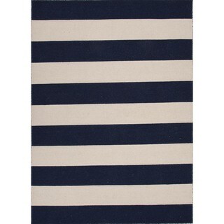 Flat Weave Navy / Beige Striped Wool Rug (9' x 12')