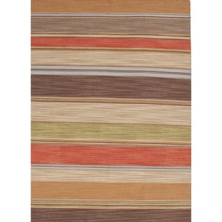 Flat Weave Stripe Multi Color Wool Rug (10' x 14')