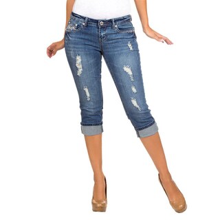 Stanzino Women's Blue Distressed Bermuda Cropped Jeans