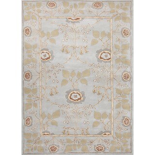 Transitional Arts and Crafts Blue Wool Tufted Rug (5' x 8')