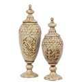 Urban Trends Collection Antique White Ceramic Jars with Lids (Set of 2)