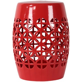 Urban Trends Collection Red Ceramic Garden Stool Open Work