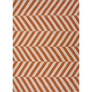 Handmade Flat Weave Stripe Red/ Orange Wool Rug (3'6 x 5'6)