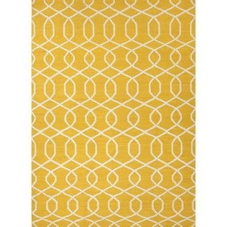Handmade Flat Weave Geometric Gold/ Yellow Wool Rug (5' x 8')