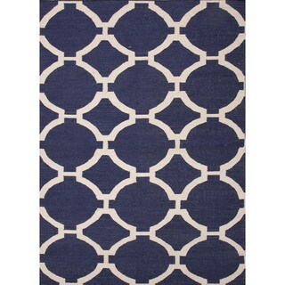 Handmade Flat Weave Geometric Blue Wool Rug (8' x 10')