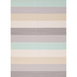Handmade Flat Weave Stripe Gray/ Black Wool Rug (3'6 x 5'6)