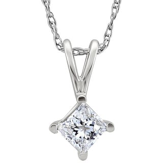 14k White Gold 1/5 to 3/8ct TDW Diamond Solitaire Necklace (I-J, I2-I3)