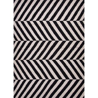 Flat Weave Stripe Gray/ Black Wool Runner (2'6 x 8')