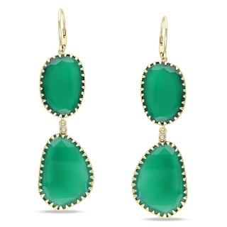 New! Miadora 14k Yellow Gold Green Onyx and Diamond Accent Earrings