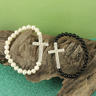 Handcrafted Sideways Cross and Semi-precious Stones Bracelet (USA)