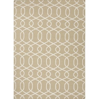 Flat Weave Geometric Beige/ Brown Wool Rug (9' x 12')
