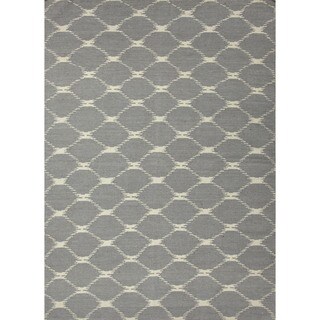 Flat Weave Geometric Blue Wool Rug (8' x 10')