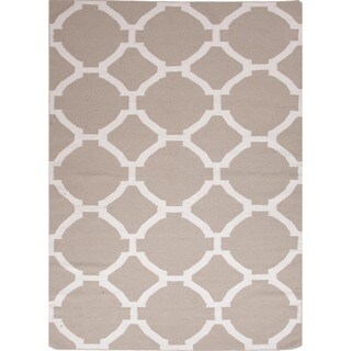 Flat Weave Geometric Beige/ Brown Wool Rug (9' x 12')