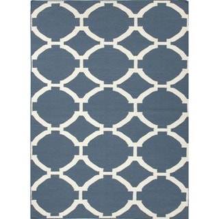 Flat Weave Geometric Blue Wool Rug (9' x 12')