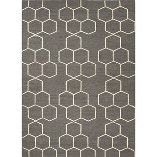 Handmade Flat Weave Geometric Gray Wool Rug (8' x 10')