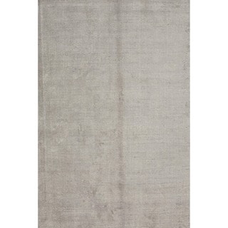 (^ ^)// Hand-loomed Solid Gray/ Black Wool/ Silk Rug (9' x 13')