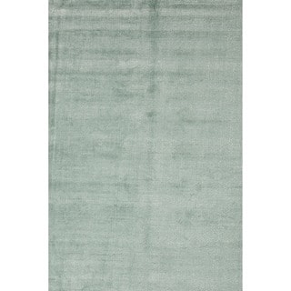 Save Price Hand-loomed Solid Blue Wool/ Silk Rug (9' x 13')