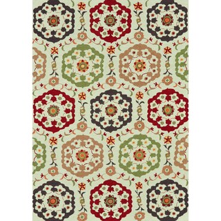 Hand-hooked Fandango Beige/ Multi Rug (3'6 x 5'6)