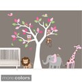 Nursery Wall Art Girl's Safari Tree Wall Decal Set with Birds Owls and Jungle Animals